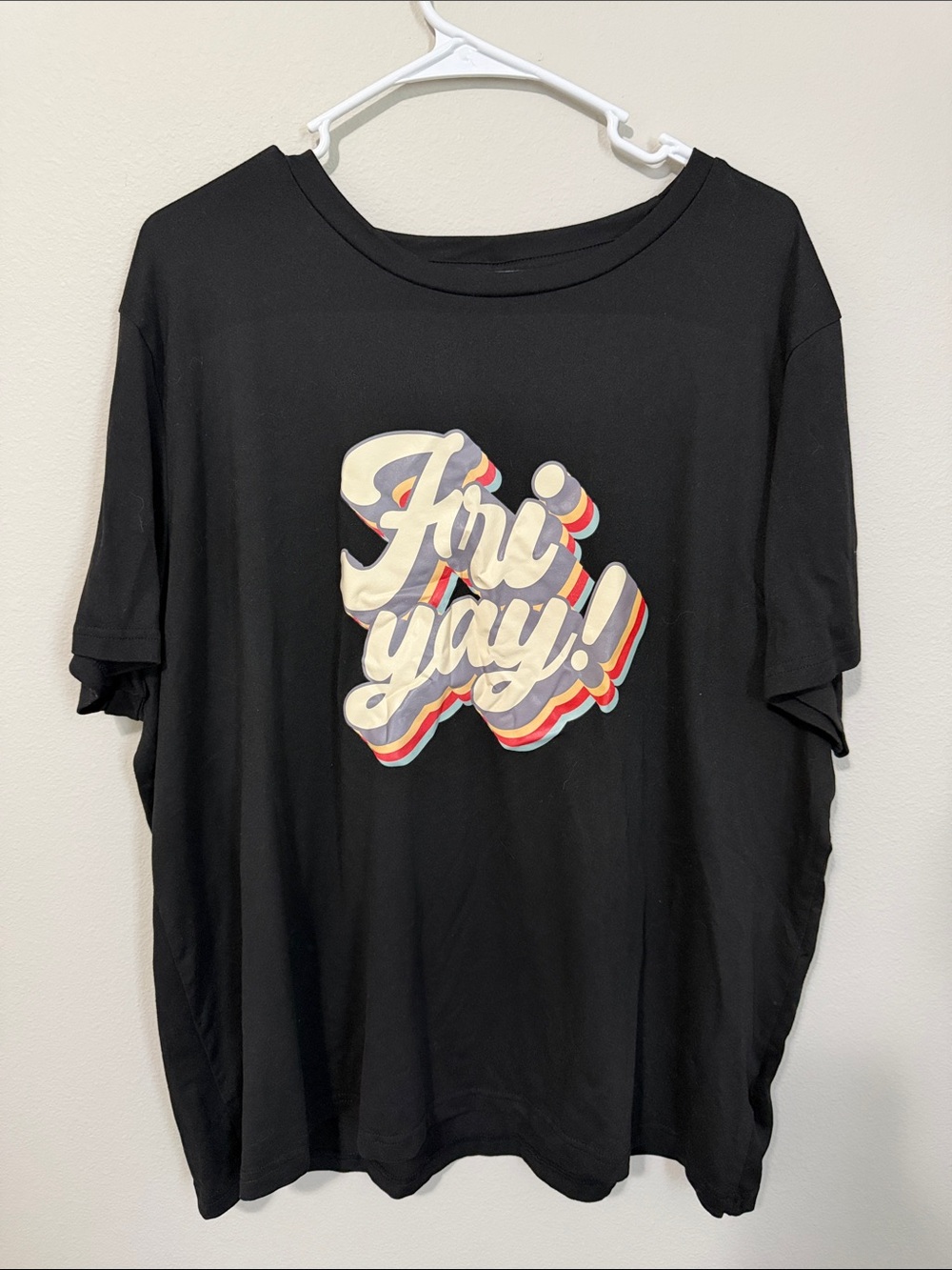 SHEIN Black Short-Sleeve Graphic 'Fri-yay!' Tee with Multicolor Retro Print